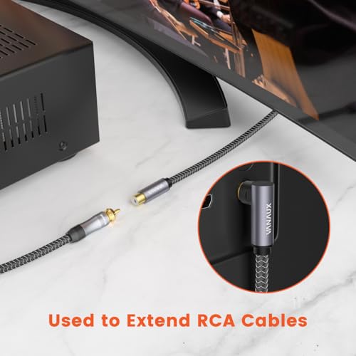 VANAUX RCA Extension Cable,90° Right Angle Subwoofer Cable Male to Female,Premium Digital Coaxial Audio Extender Cord for Home Theater, HDTV, Hi-Fi Systems(10ft/3m) - size: 10 ft, style: Single 90°-Male to Female