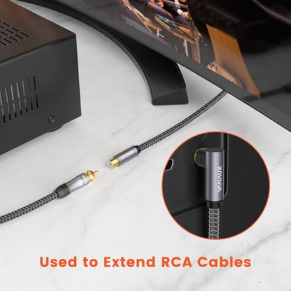 VANAUX RCA Extension Cable,90° Right Angle Subwoofer Cable Male to Female,Premium Digital Coaxial Audio Extender Cord for Home Theater, HDTV, Hi-Fi Systems(10ft/3m) - size: 10 ft, style: Single 90°-Male to Female