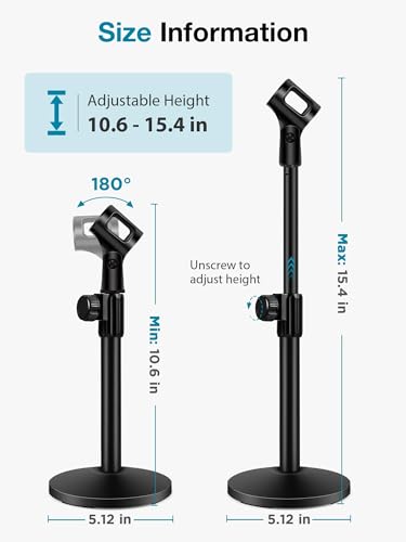 InnoGear Desktop Microphone Stand Holder Mic Stand Desk Mount for Fifine | for Shure Blue Yeti, All-Metal Construction, Weighted Iron Base, Height Adjustable, 3.3lb Weight Capacity