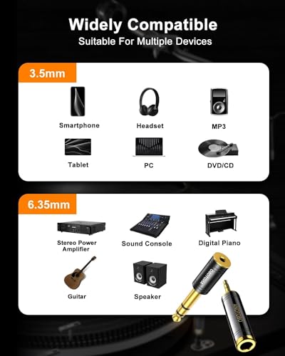 ANDTOBO 1/4 inch to 3.5mm and 3.5mm (1/8'') Plug Male to 6.35mm (1/4'') Jack Female Stereo Pure Copper Headphone Adapter for Amp Guitar, Piano, etc- 2 Pack, Black