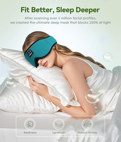 MUSICOZY 3D Sleep Headphones Bluetooth 5.4 Breathable Sleep Eye Mask | Cooling Fabric Lining with Blackout Design for Side Sleeper, HD Stereo Sound, 14 Hours Playtime for Sleep, Travel, Relaxation - color: Green