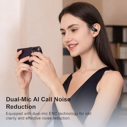 Open Ear Clip Wireless Earbuds Bone Conduction Headphones, Bluetooth 5.4, Conduction Headphones with 60H Playtime Touch Control Ultra-Comfort, Built-in Mic,Open Ear Design for Running Fitness,office