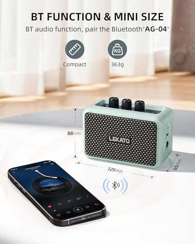 LEKATO Mini Guitar Amplifier, Dual Speakers 5W, Rechargeable Electric Guitar Amp Bluetooth with Clean Overdrive, 6H Working, Headphone Jack, Wireless Portable Small Amp for Practice, Traveling (Blue) - color: Blue