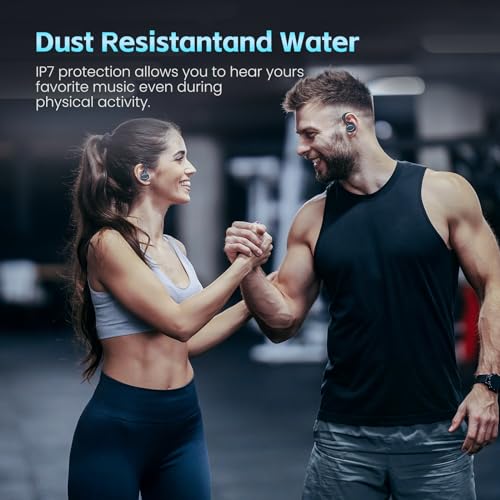 Wireless Earbuds Bluetooth 5.3 Headphones Stereo Ear Buds, ENC Noise Cancelling Mic,IPX7 Waterproof Earphones with Hook for Android iOS Smart Phone Laptop Computer Sports - Black