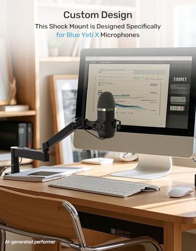 Custom Built for Blue Yeti X Shock Mount 2026 Upgrade Anti-Vibration Suspension Elastic Shock Mount Holder Clip Mics Stand with Screw Adapter Compatible with Yeti X Microphone - size: Blue Yeti X Shock Mount