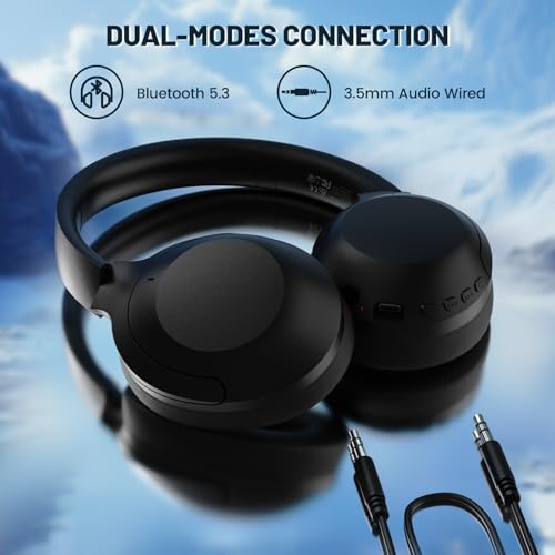 LexonElec Attack Shark G300 Wireless Active Noise Cancelling Headset, Bluetooth 5.3 Deep Bass HD Stereo Sound Over Ear, 20H Playtime, Built-in Mic Lightweight Design 3.5mm Gaming Headset (Black) - color: Black