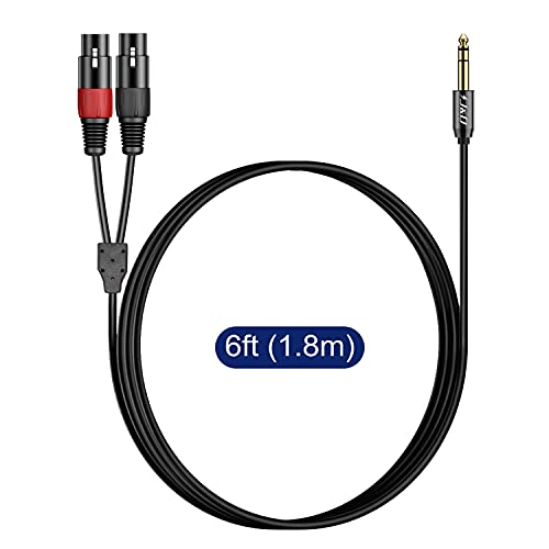 J&D XLR to 1/4inch (6.35mm) TRS Stereo Cable, 2 XLR Female to 6.35mm 1/4 inch TRS Male Unbalanced Interconnect Stereo Audio Cable for Speaker Mic Guitar Mixer AMP, 6 Feet