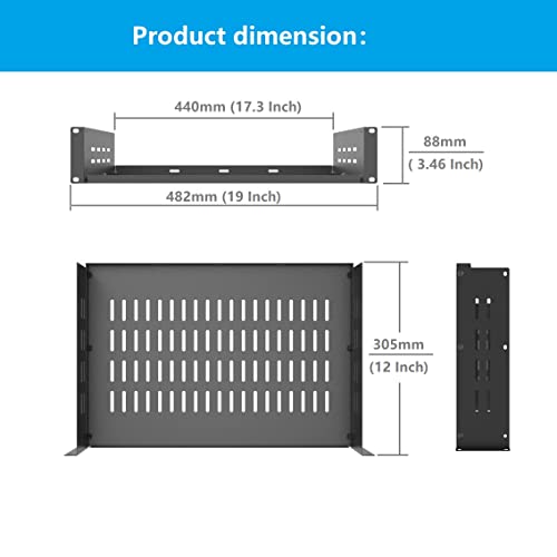 2U 19-Inch Universal Vented Rack Mount Cantilever Server Rack Shelf-12 Inch Deep-Disassembled Black (2U12InD) (Pack of 2) - size: 2U12InD (Pack of 2)