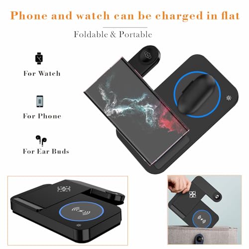 3 in 1 Charging Station for Samsung Android: Wireless Phone and Watch Charger for Galaxy S26 Ultra/S25 Ultra/S24/S23/Z Fold, Wireless Charger Stand for Galaxy Watch 9/8/7/6/5 Earbuds 4/3/Pro (Black) - color: Black
