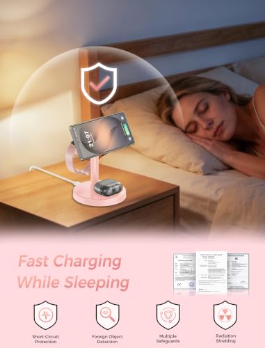 Magnetic Wireless Charger for Samsung, 3 in 1 Super Fast Charging Station Compatible with MagSafe, Phone Charger Stand for Samsung Galaxy S26 Ultra S25 Z Fold/Flip 8, Watch Ultra 8 7 6, Buds 4/3 Pro - color: Pink