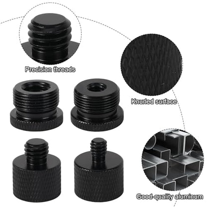 Penitue Ball and Socket Head Microphone Adapter Kit, Includes 1 Ball and Socket Head & 4 Adapters 360° Horizontal Rotation 3/8" to 5/8" & 1/4" Thread Converters for Camera Tripod Fill Light - style: Adapter screw+gimbal set
