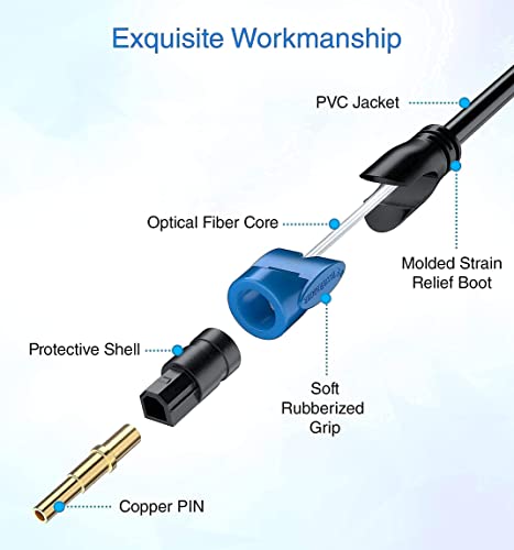 BlueRigger Toslink Cable (6FT) with 1x2 Toslink Splitter - 1 Male Input 2 Female Output - with 24K Gold Plated Connectors (for Home Theatre, Xbox, PlayStation etc.)