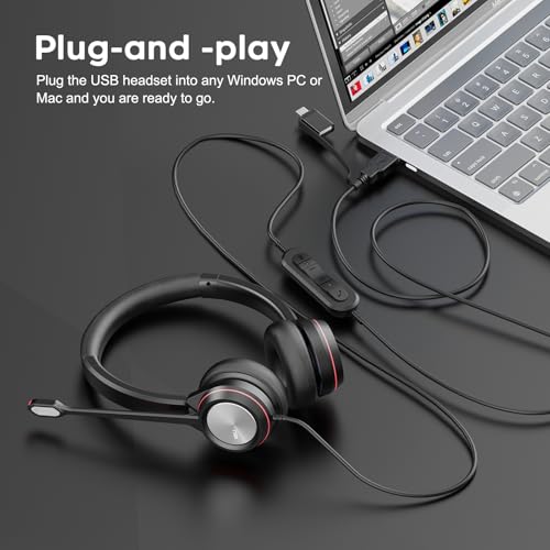 MKJ Noise Canceling USB Headset with Microphone, Wired Computer Headphone | USB-A/USB-C, Call Center & Office Headset, Plug & Play for PC/Laptop, Inline Volume Control, Compatible with Teams/Zoom/Webex