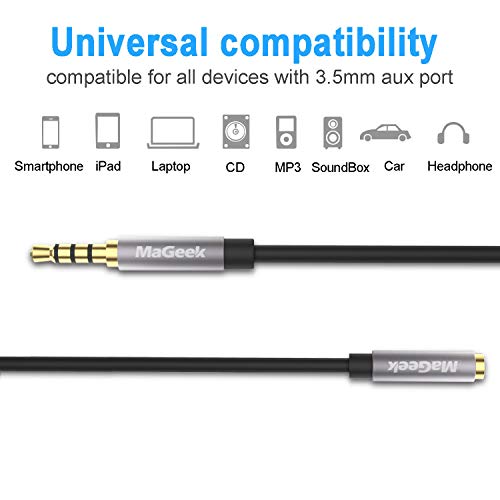 MaGeek 3.5mm Audio Aux Extension Cord, (2-Pack, 3.3 ft) TRRS 4-Pole Headphone Cable Male to Female Auxiliary Adapter Compatible with Beats, iPad, Car Audio, and More(Black) - size: 2-Pack_3.3ft