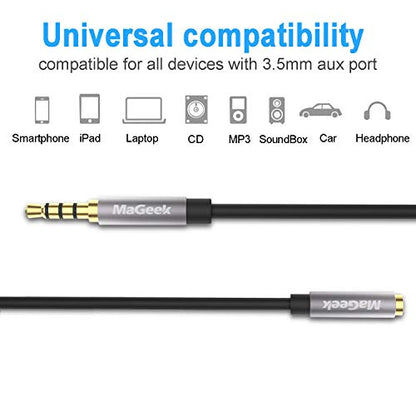 MaGeek 3.5mm Audio Aux Extension Cord, (2-Pack, 3.3 ft) TRRS 4-Pole Headphone Cable Male to Female Auxiliary Adapter Compatible with Beats, iPad, Car Audio, and More(Black) - size: 2-Pack_3.3ft