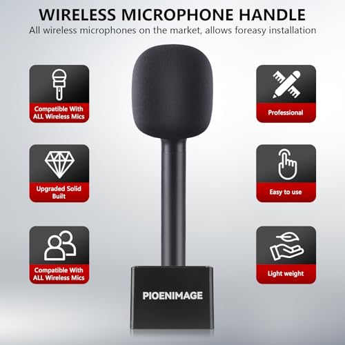 Handheld Adaptor for Interview Mic, Wireless Microphone Handle, Mic Stand Adapter Mount with Foam Cover, Compatible with DJI, Rode and All Lav Microphone