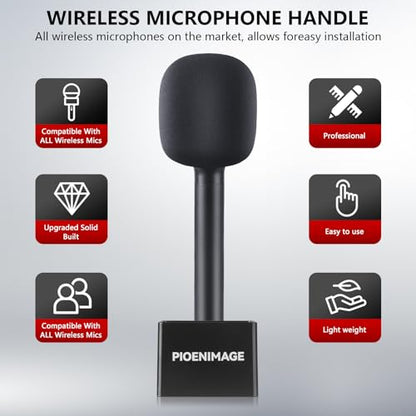Handheld Adaptor for Interview Mic, Wireless Microphone Handle, Mic Stand Adapter Mount with Foam Cover, Compatible with DJI, Rode and All Lav Microphone