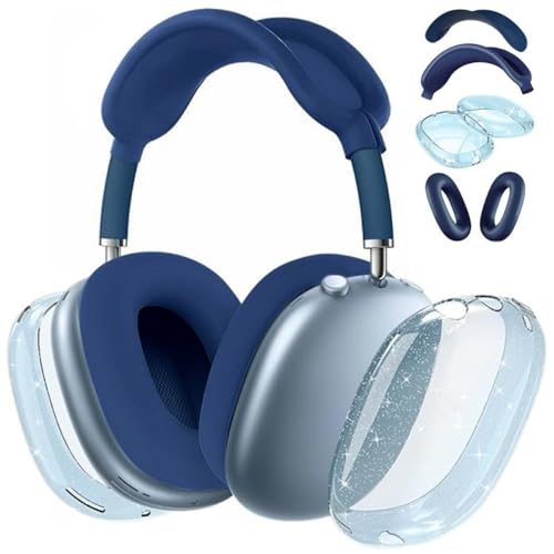 fomissky-sisa 4 in 1 AirPods Max Case Glitter Headphone Covers, Midnight | Clear TPU Ear Cup Covers, Soft Silicone Earpads + Headband Cover Set, Scratch-Proof Protective Headphone Accessory Gift - color: Midnight