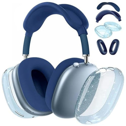 fomissky-sisa 4 in 1 AirPods Max Case Glitter Headphone Covers, Midnight | Clear TPU Ear Cup Covers, Soft Silicone Earpads + Headband Cover Set, Scratch-Proof Protective Headphone Accessory Gift - color: Midnight
