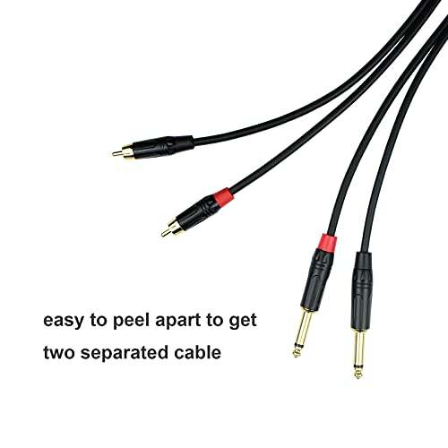 Dual 1/4 to Dual RCA Cable 3.3FT, 24AWG OFC Shielded Noiseless 6.35mm TS Male to RCA Interconnect Audio Cord, Gold-Plated Split Stereo Patch Cable for Mixer, Audio Interface, Studio Monitors