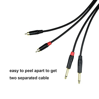 Dual 1/4 to Dual RCA Cable 3.3FT, 24AWG OFC Shielded Noiseless 6.35mm TS Male to RCA Interconnect Audio Cord, Gold-Plated Split Stereo Patch Cable for Mixer, Audio Interface, Studio Monitors