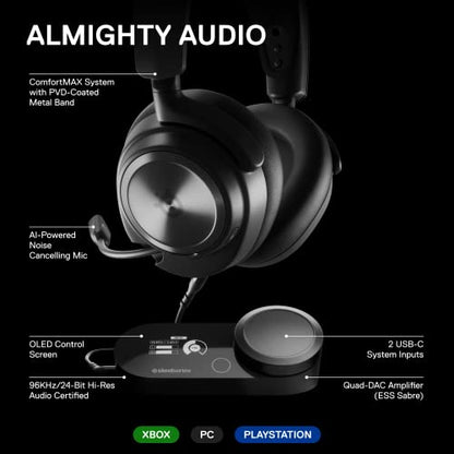 SteelSeries Arctis Nova Pro Multi-System Gaming Headset - Premium Hi-Fi Drivers, Hi-Res Audio - 360° Spatial Audio - GameDAC Gen 2 - ESS Sabre Quad-DAC - Stealth Retractable Mic - PC, PS5, PS4, Switch - style: Nova Pro PC | PlayStation