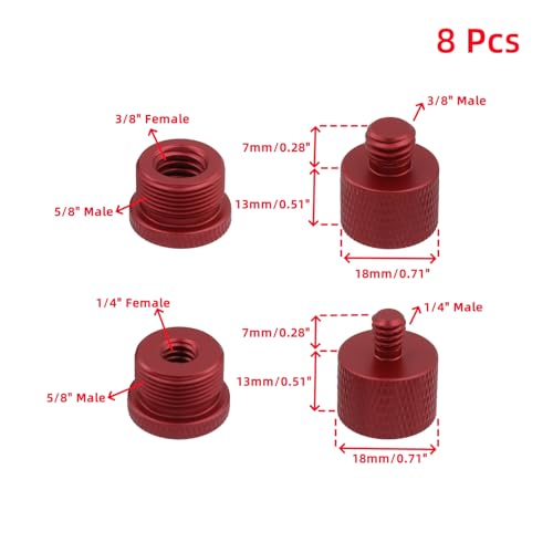 Oedema 8 Pcs Mic Thread Adapter Kit 5/8 to 3/8 Mic Screw Adapters 1/4 to 5/8 Mics Adapter Microphone Stand Adapter for Microphone, Red - color: Red