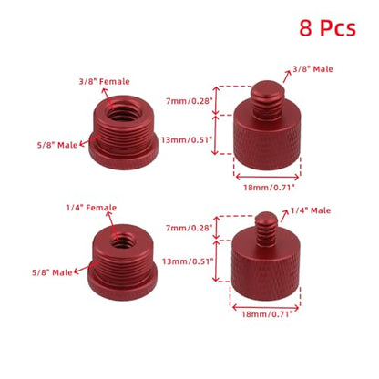 Oedema 8 Pcs Mic Thread Adapter Kit 5/8 to 3/8 Mic Screw Adapters 1/4 to 5/8 Mics Adapter Microphone Stand Adapter for Microphone, Red - color: Red