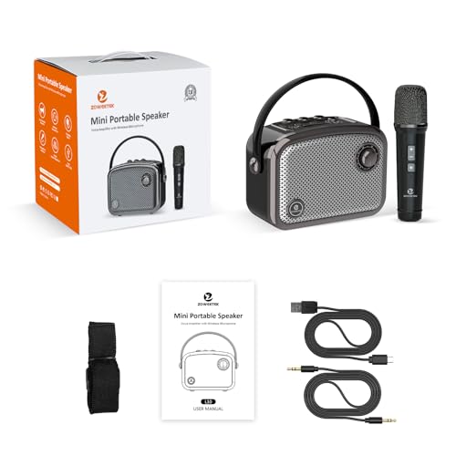 ZOWEETEK Portable Wireless Voice Amplifier UHF Handheld Mic & Bluetooth | 60W Output, Retro Design, Portable Speaker Set, PA System, for Teaching, Meeting, Public Speaking, Group Activities, Karaoke