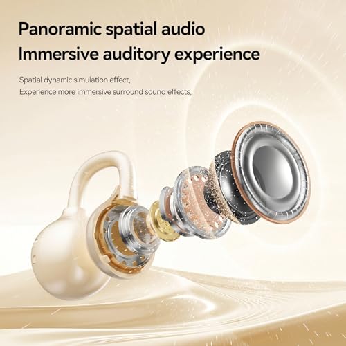 Open Ear Wireless Earbuds for Women with Makeup Mirror Charging Case, Clip-on Bluetooth 6.0 Headphones with Spatial Audio, Includes Flower & Butterfly Earrings, Long Battery Life - color: Cream White
