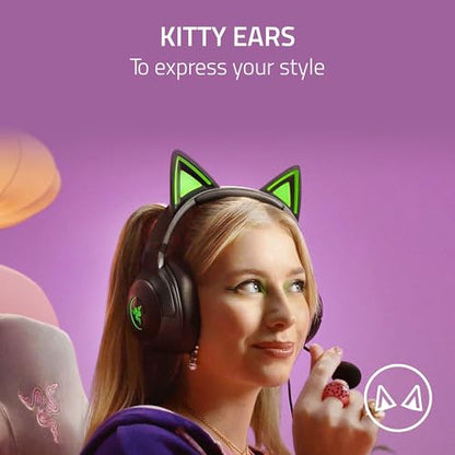 Razer Kraken Kitty V2 USB Wired Headset: Chroma RGB Kitty Ears - Stream Reactive Lighting - HyperClear Cardioid Mic - 40 mm Drivers - 7.1 Surround Sound - Comfortable Ear Cushions - Black - color: Black