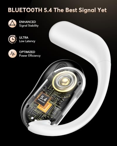 【2026 New Bluetooth 5.4 Open-Ear Headphones】 Adjustable Ear Hooks, Crystal-Clear Sound with Zero Sound Leakage, Clear Calls, IP68 Waterproof, 50H Ultra-Long Battery Life, Fast Type-C Charging