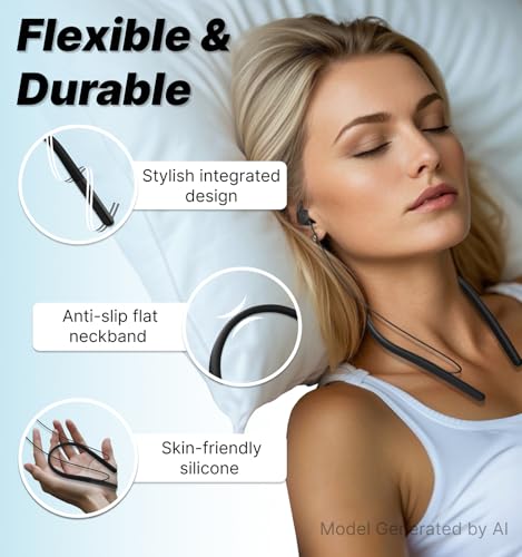 Hmusic HS88 Sleep Earbuds for Side Sleepers, 30dB Noise Isolation | Ultra-Thin Silicone, 12H Playtime with Sleep Timer, Secure Fit Neckband Headphones for Yoga, Travel, Audiobooks & Meditation - color: Black