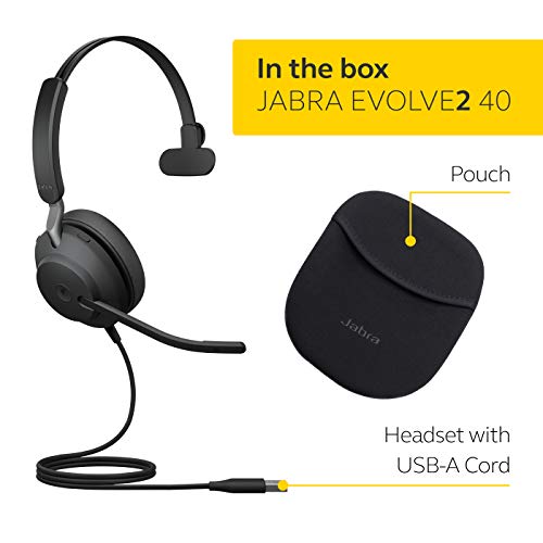 Jabra Evolve2 40 SE Wired Mono Noise-Cancelling Headset - Features 3-Microphone Call Technology and USB-A Cable - MS Teams Certified, Works with All Other Platforms - Black