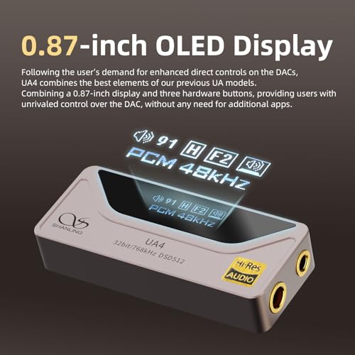 SHANLING UA4 Headphone Amplifier, Portable USB DAC AMP, Support MQA 16X,768kHz DSD512,High Driving Power for Android/iOS/Mac/Windows,Dongle Volume Control,3.5/4.4mm up to 237mW@32Ω Output (Titanium) - color: UA4 Titanium