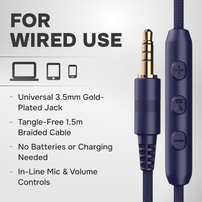 ARTIX Over Ear Headphones Wired with Mic, Corded Head Phones (3.5mm Jack) - color: Midnight Blue