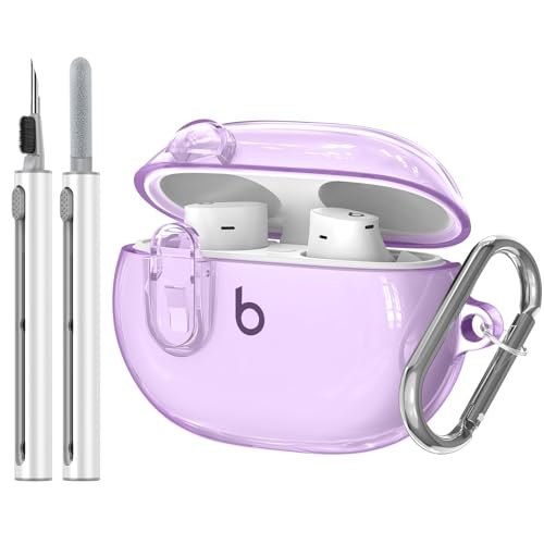 for Beats Studio Buds/Studio Buds Plus Case Cover with Lock, Clear Purple | Protective Cover for New Beats Studio Buds + Wireless Earbuds Case with Keychain & Cleaner Kit (2021/2023) - color: Clear Purple+P