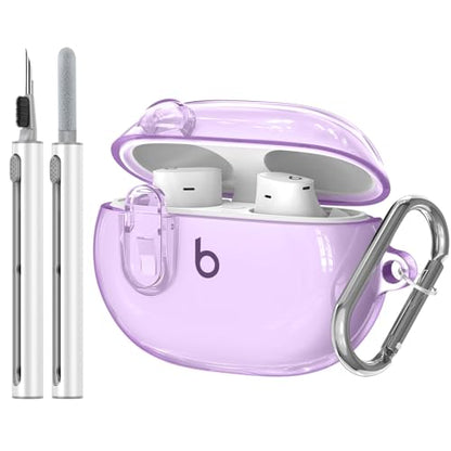 for Beats Studio Buds/Studio Buds Plus Case Cover with Lock, Clear Purple | Protective Cover for New Beats Studio Buds + Wireless Earbuds Case with Keychain & Cleaner Kit (2021/2023) - color: Clear Purple+P
