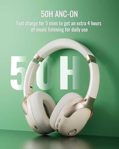 Hybrid Active Noise Cancelling Headphones, Wireless Over Ear Bluetooth | 50H Long ANC Playtime, Rotatable and Foldable, HiFi Audio Deep Bass, Customized EQ via APP, Transparency Mode - color: Matte Cream White
