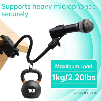 Gooseneck Mic Stand,Flexible Arm Desk Clamp for Streaming Podcast Studio | Heavy Duty Steel hold 2.2LB,Easy Adjust,Clamp fits desk/pole/shef 0.6-1.93" thick. mic clip+2 adapters.For mic up to 1.2"