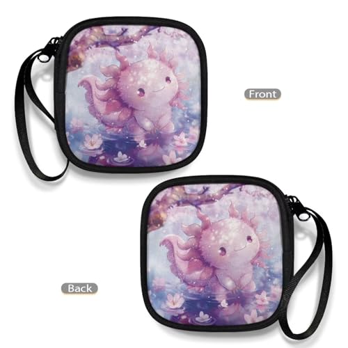 Headphones Carrying Case, Cherry Blossom Axolotl Protective Shell Travel Bag for Cable, Charger Storage for Earphone, Earbud, Earpieces - color: Cherry Blossom Axolotl