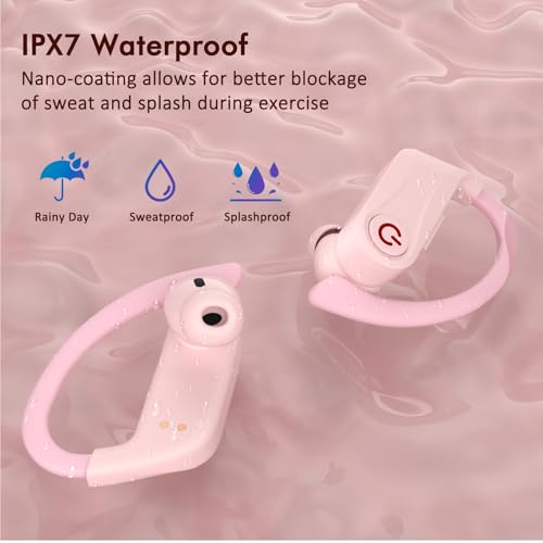 Wireless Earbuds, Bluetooth 6.1 Headphones with 120H Playtime LED Display Case, Noise Canceling Earbud with Easy Button Controls Earpiece Waterproof for Running Workout Gym Cherry Blossom Pink