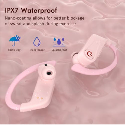 Wireless Earbuds, Bluetooth 6.1 Headphones with 120H Playtime LED Display Case, Noise Canceling Earbud with Easy Button Controls Earpiece Waterproof for Running Workout Gym Cherry Blossom Pink