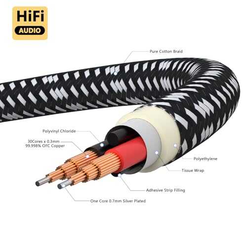 Preffair Speaker Cables 13AWG/2.5mm² HiFi Silver Plated Copper Wires with 8 BFA Style Gold Plated Banana Plugs for Amplifier, A/V Systems Theater,1 Pair (White-Black, 10 feet) - color: Silver, size: 10 feet