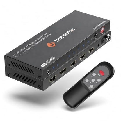 J-Tech Digital 8K HDMI Switch 4 in 1 Out 8K@60Hz 4K@120Hz 1080P@240Hz, HDMI Audio Extraction to Optical & 3.5mm, HDR HDCP 2.3 EDID Control, Compatible with PS5 PS4 Xbox Switch Apple TV Roku Fire TV - style: 4 in 1
