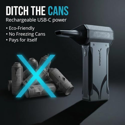 SABRENT Blowzer X6 Rechargeable Cordless Air Duster, 130,000 RPM (TF-BZX6) | Electric compressed air duster, Handheld blower, 3-Speed 86 m/s, 100-min runtime, 4 nozzles, PC, keyboard, car detailing