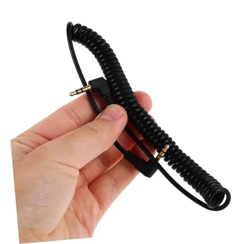 SHOWERORO Coiled Stereo Aux Cable Male to Male Audio Extension Cable with Dual Right Angle Design Retractable Spring for Headphones and Smartphones