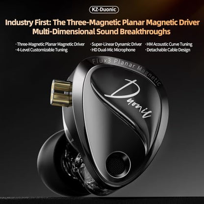 KZ Duonic in Ear Monitor, HiFi IEM Earbuds | 1DD+Triple-Magnet Planar Driver, 4 Tuning Switches with 12 Timbre, Bass Studio Headphones for Audiophiles, 3.5mm with Mic