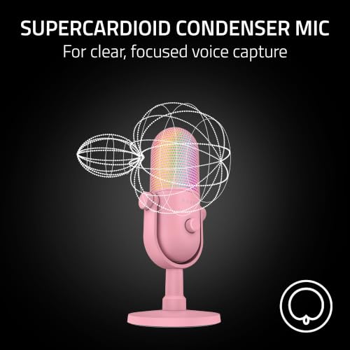 Razer Seiren V3 Chroma 32‐Bit DSP, USB-C Microphone for PC & Mac, Pink | AI Audio Processing, Noise Isolation, Tap-to-Mute, Supercardioid Condenser Mic, Chroma RGB, Discord, OBS Studio, Streamlabs