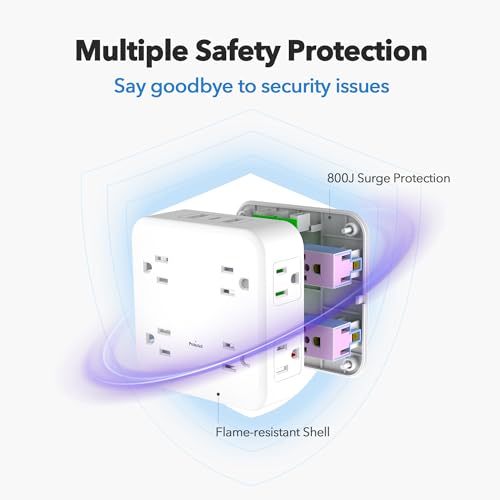BN-LINK Multi Plug Outlet Extender with 8 Outlets 3 USB Ports (1 USB C), Surge Protector 800 Joules, 4-Sided Multiple Plug Expander Outlet Splitter for Home, Office, 15A/1875W, White - size: 8 Outlets (USB)